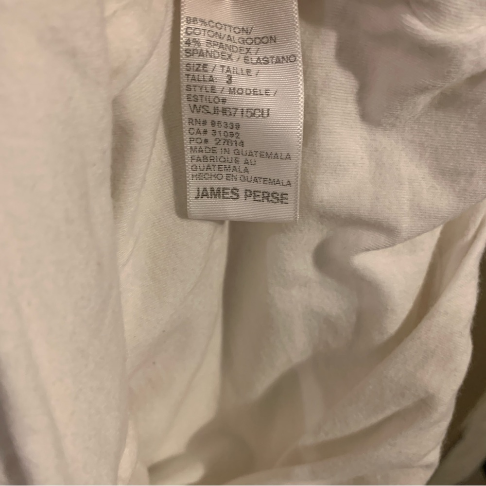 Bodycon Dress Standard James Perse White Size 3 Large Fitted Stretch 3/4 Sleeve - Picture 6 of 6